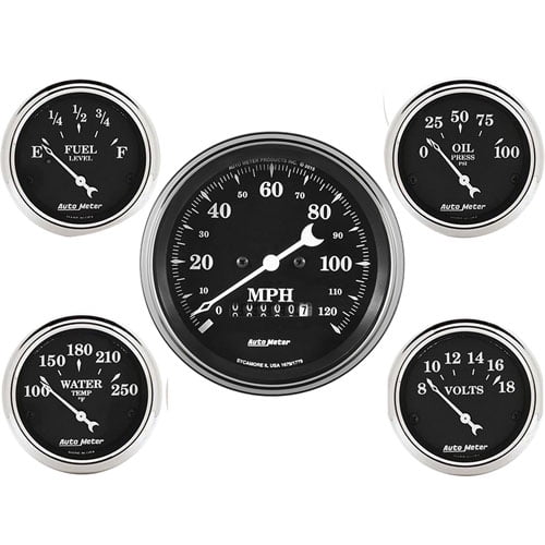 Old TYME Black 3 3/8 & 2 1/16 Speedometer 5 Pc Auto Meter AutoMeter 1740 Gauge Kit Elec Old TYME Black 3 3/8 & 2 1/16 Speedometer 5 Pc Auto Meter AutoMeter 1740 Gauge Kit Elec